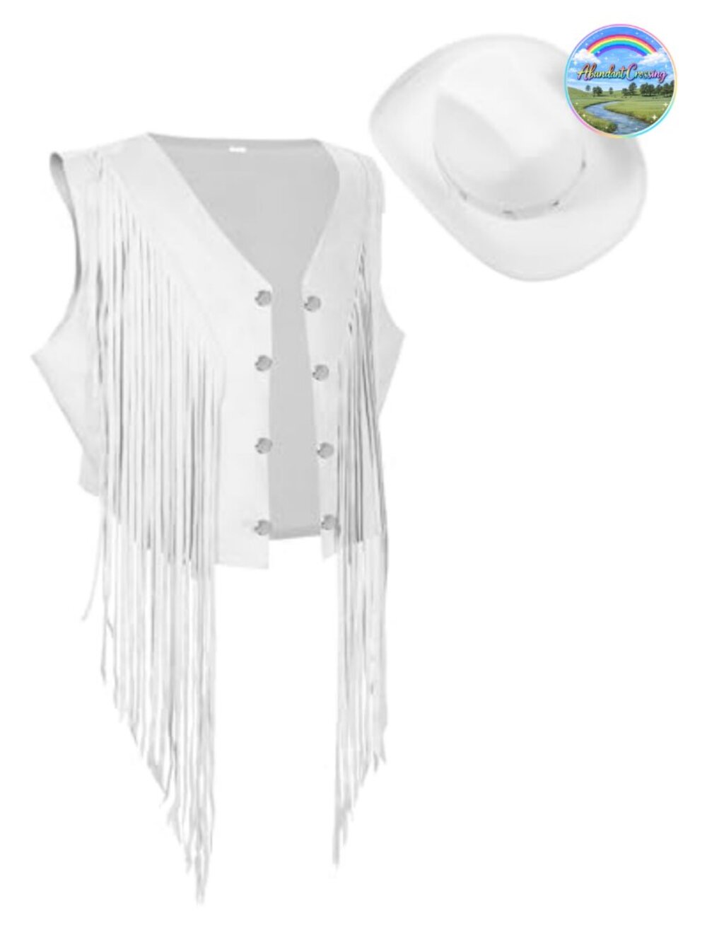 Women's Faux Suede Fringe Vest and Cowgirl Hat Set Western Hippie Costume